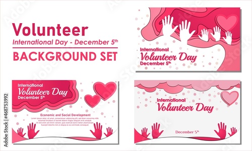 International Volunteer Day Background. December 5. Premium and luxury greeting card, letter, poster, or banner. With a hand, heart, and love sign icon vector