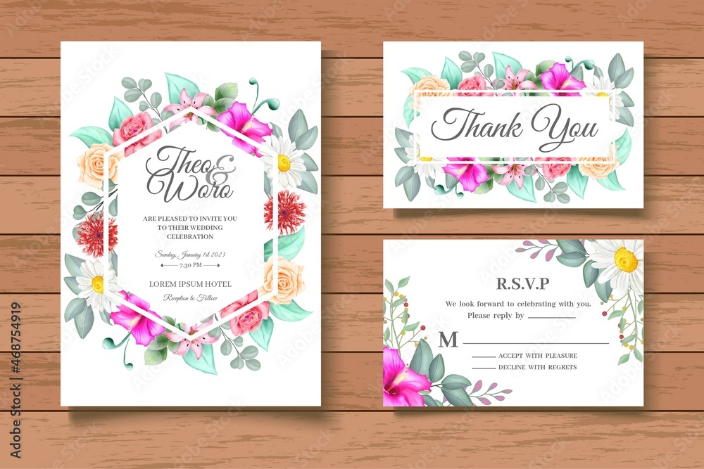 Watercolor Floral Wedding Invitation Card Set