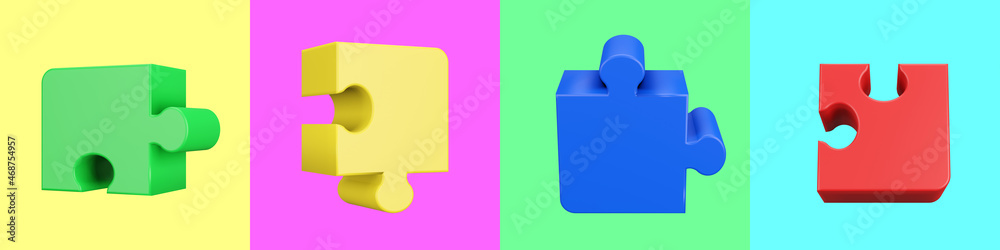 Jigsaw puzzle in action. Symbol of team work, strategy, solution, connection. Business concept. 3D render illustration. Clipping path of each element included. Jigsaw puzzle in action. Symbol of team work, strategy, solution, connection. Business concept. 3D render illustration. Clipping path of each element included.