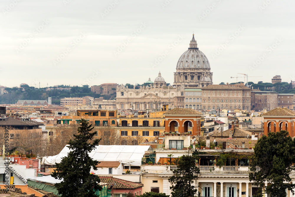 A view of the city of Rome with St. Peter's Basilica in background