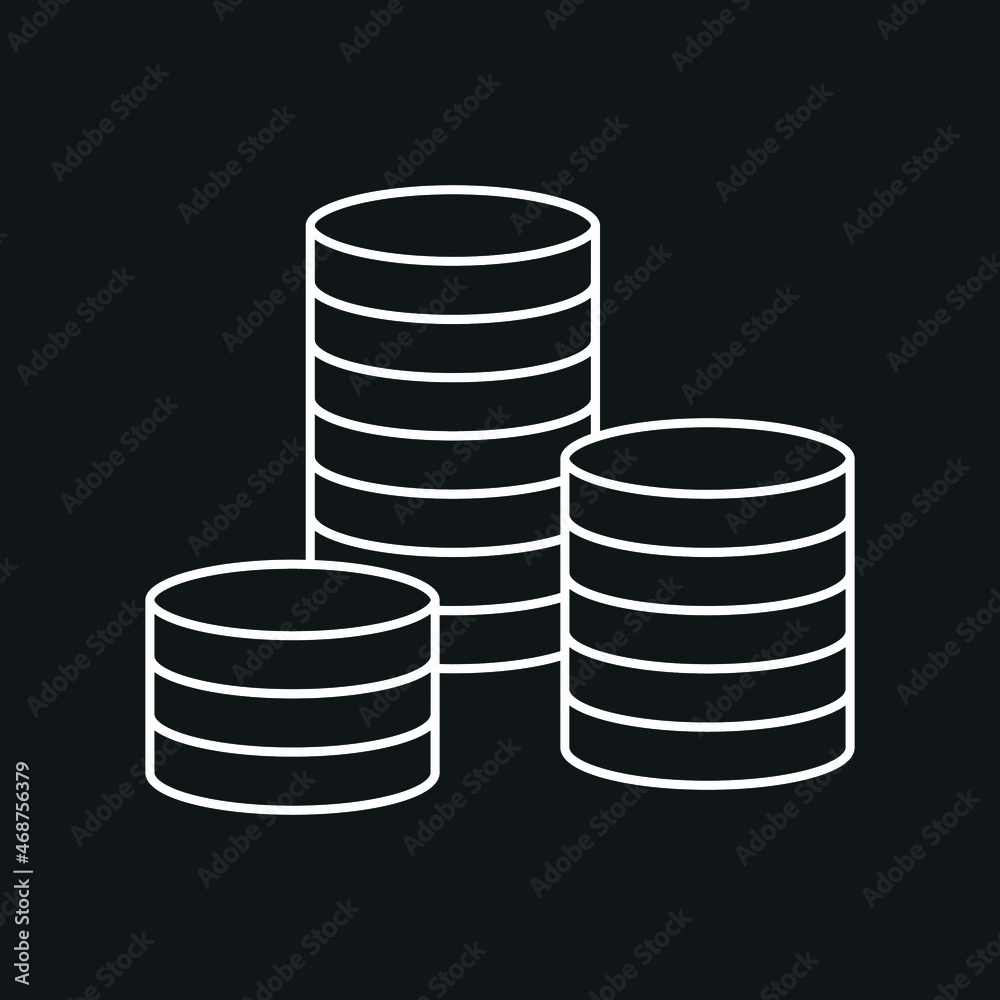 Coins stack vector illustration. Money stacked coins icon in flat style. Pile of coins outline icon Coins stack vector illustration. Money stacked coins icon in flat style. Pile of coins outline icon