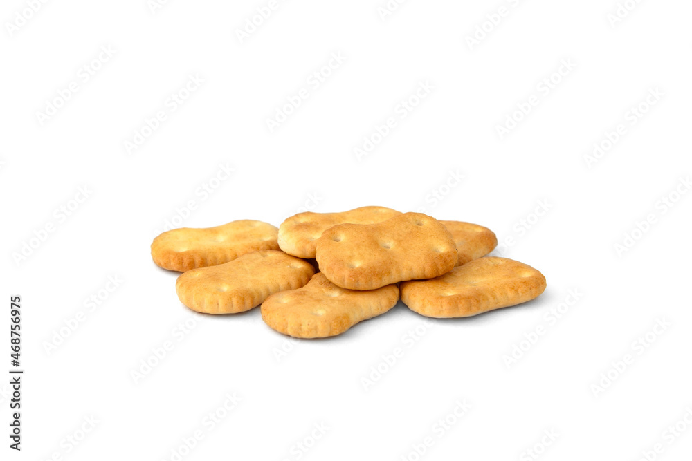 Pile of crackers isolated on white background.
