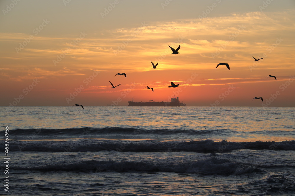 Sunrise on Mediterranean sea, view from Gibraltar.