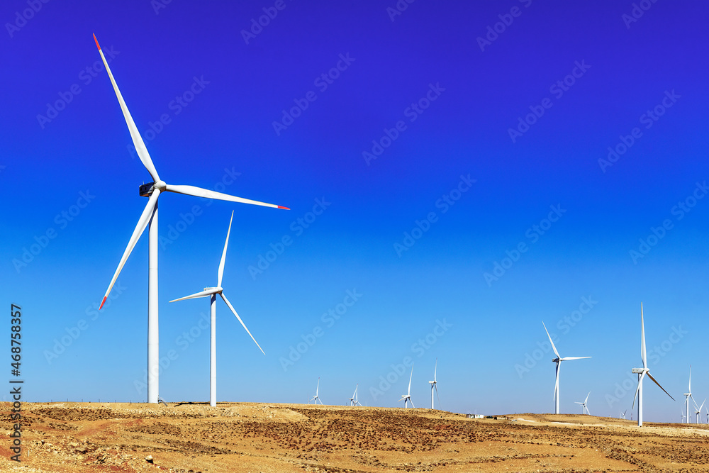 Wind turbines along the King highway, in Southern Jordan