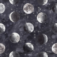Crédence de cuisine Nasa Phases de lune aquarelle nocturne  © Sheldinka