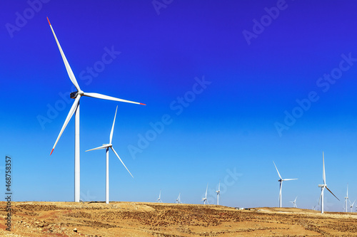 Obraz na płótnie Wind turbines along the King highway, in Southern Jordan w salonie