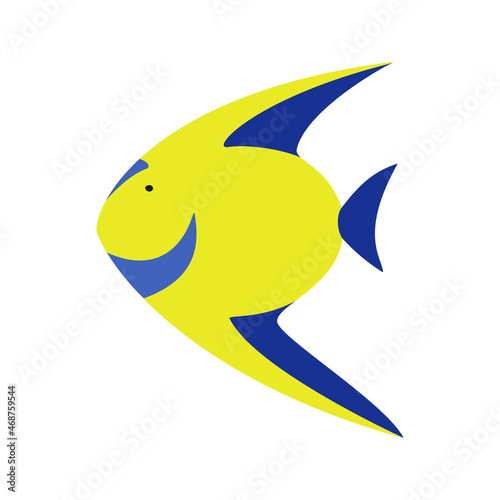 An outline jpeg illustration of a fish isolated on transparent background. Designed in blue and yellow colors for web concepts, prints, templates
