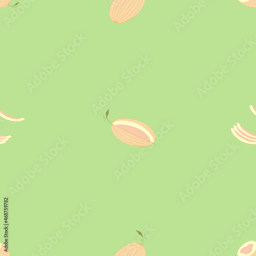 A jpeg pattern illustration of melons isolated on white background. Designed in orange, pink, yellowish, black and white colors for prints, templates, backgrounds, wraps