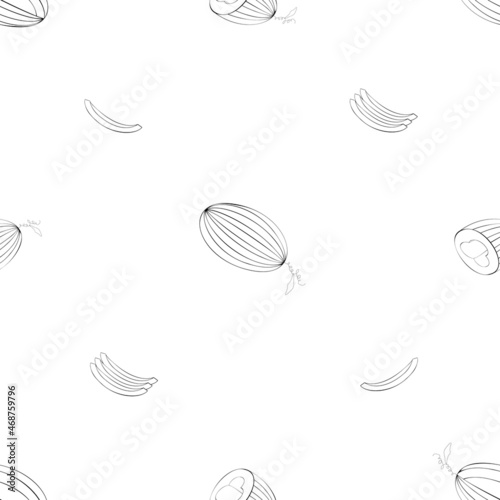 A jpeg pattern illustration of melons isolated on transparent background. Designed in black and white colors for prints, templates, backgrounds, wraps