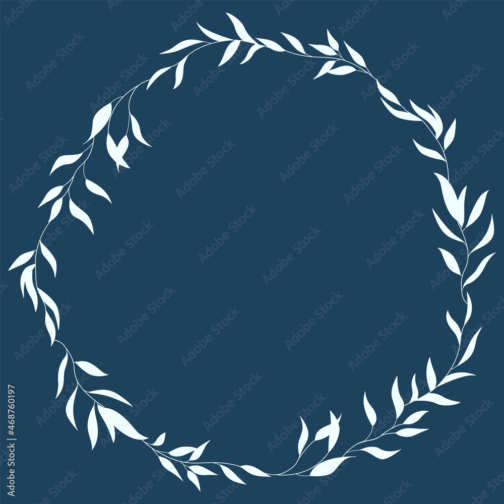 Floral Wreath branch in hand drawn style. Floral round blue and beige frame of twigs, leaves and flowers. Frames for the Valentine's day, wedding decor, logo and identity template. Floral Wreath branch in hand drawn style. Floral round blue and beige frame of twigs, leaves and flowers. Frames for the Valentine's day, wedding decor, logo and identity template.