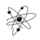 The atom rotates in an orbit. Drawn in doodle style. Vector graphics.