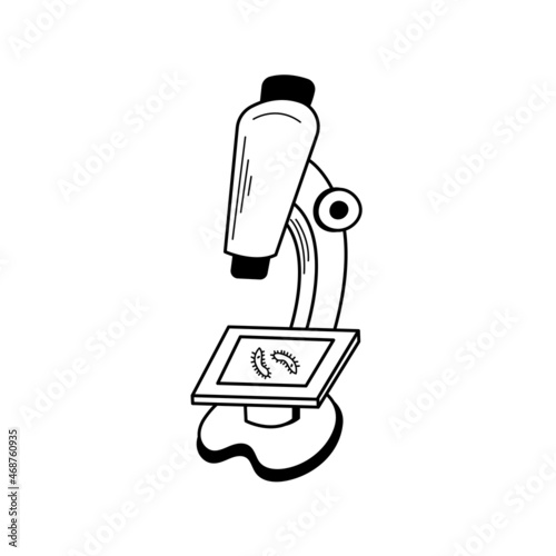 A microscope with microorganism, painted in a doodle style. Vector graphics