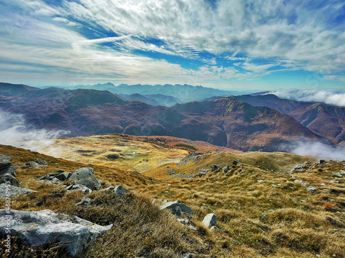 Panorama on cloudy autumn day over Apuane alps from italian appennino photo