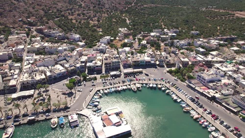 Elounda Crete. Aerial view of a beautiful resort town by the Mediterranean Sea. photo