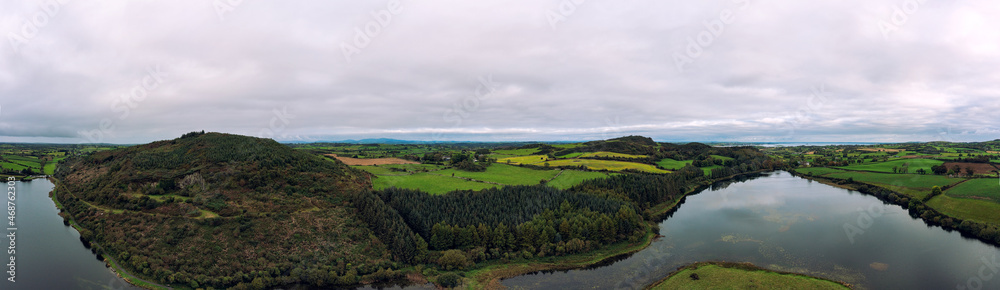 Fototapeta premium panorama aerial view cloudy summer countryside, Northern Ireland