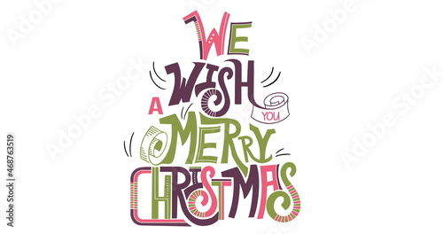 Image of christmas greetings text with decorations on white background