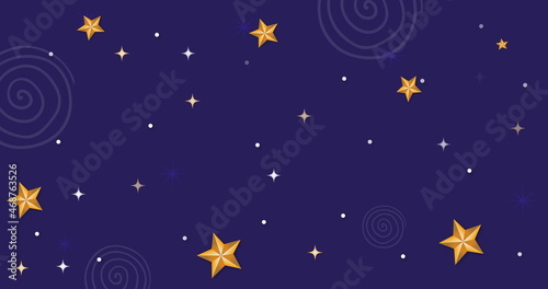 Image of christmas decoration and stars on purple background