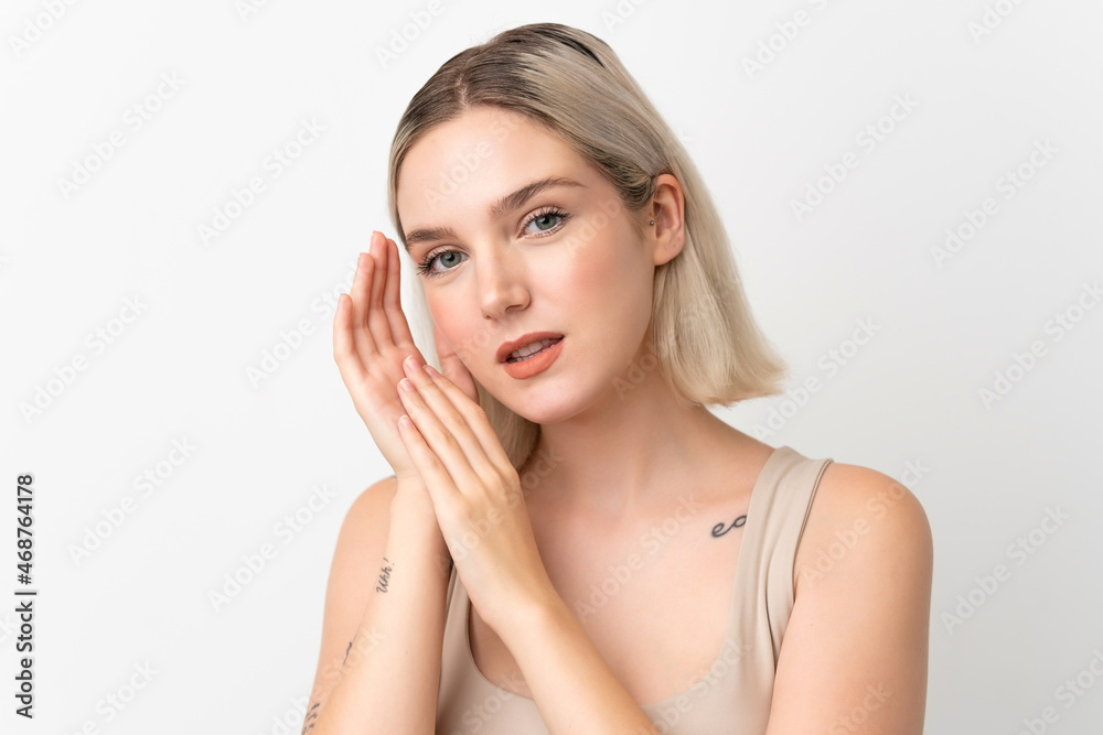 Pretty Blonde caucasian woman isolated on white background Pretty Blonde caucasian woman isolated on white background