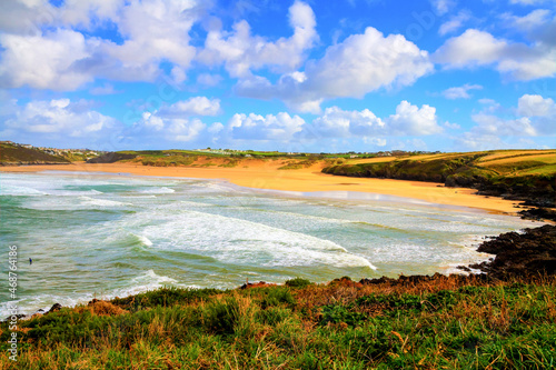 Crantock bay Cornwall England UK near Newquay beautiful beach and blue sea