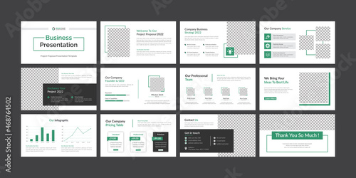 Creative and modern business powerpoint presentation slide template design set and magazine, page layout design for brochure, annual report and company profile, with info graphic elements graph design