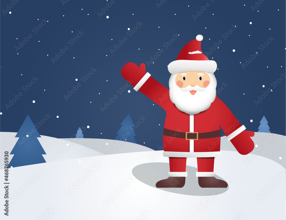 santa claus with trees in the snow, winter time, merry christmas and happy new year santa claus with trees in the snow, winter time, merry christmas and happy new year