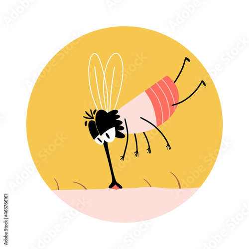 Illustration of the gnat insect. Colored illustration.