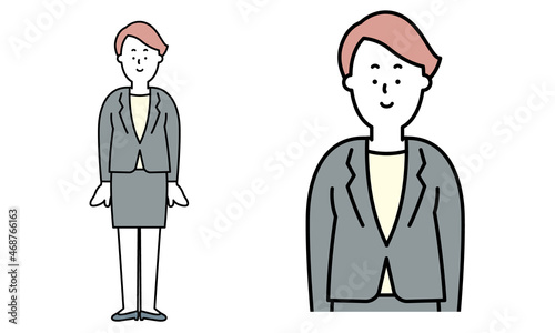 普通に立っているスーツ姿の女性のイラスト素材