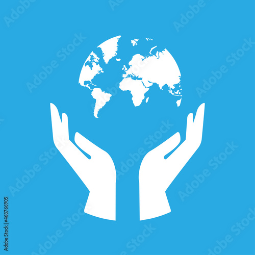 hand holding planet icon, nature protection, vector illustration