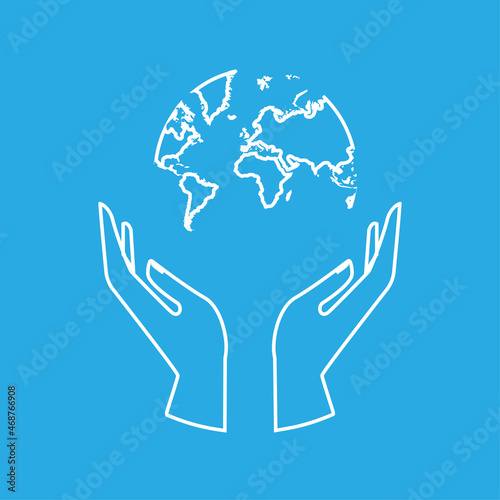 hand holding planet icon, nature protection, vector illustration
