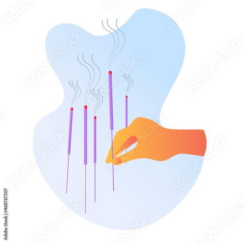 Burning incense stick planting by hand