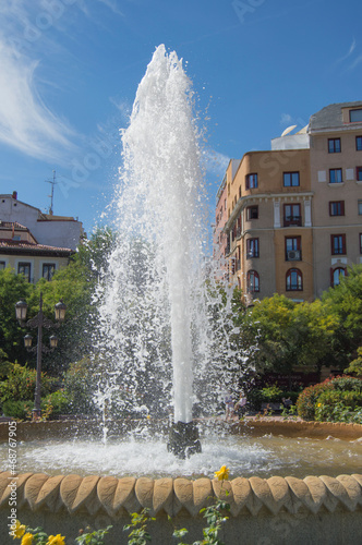 vertical fountain jet in a pond in a garden in Madrid. Spain