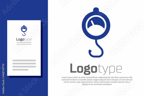 Blue Spring scale icon isolated on white background. Balance for weighing. Determination of weight. Logo design template element. Vector