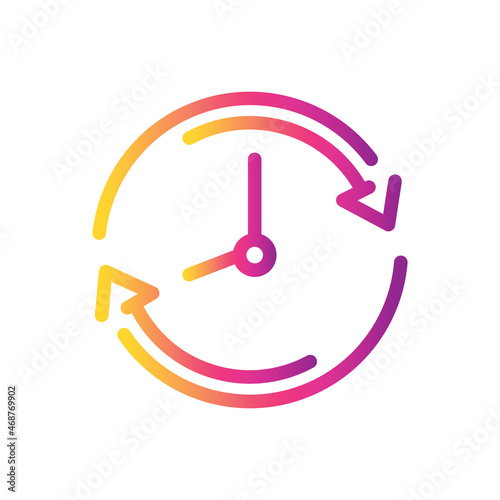 Clock with arrows in both directions in gradient colors.