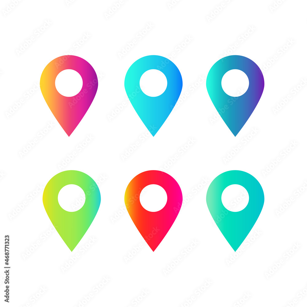 Pins in different gradient colors. Pins in different gradient colors.