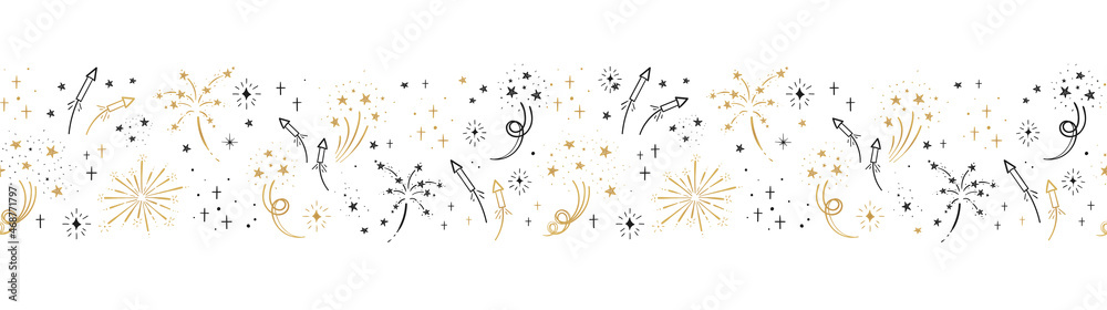 Fun hand drawn doodle fireworks, seamless pattern, great for textiles, wrapping, banner, wallpapers - vector design - obrazy, fototapety, plakaty 