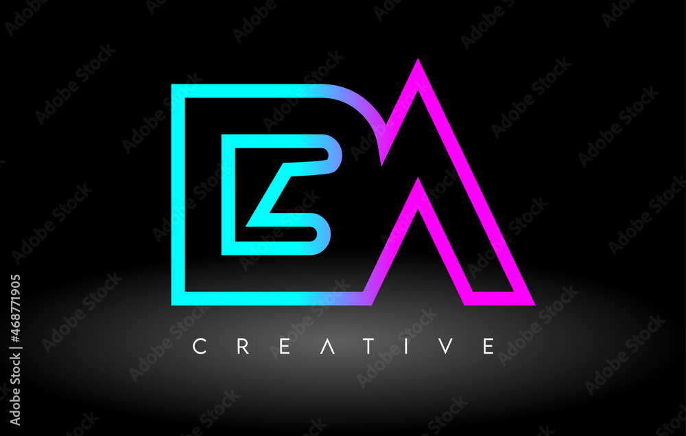 BA Neon Purple Blue Letters Logo Design. BA Outline Letter Icon Vector BA Neon Purple Blue Letters Logo Design. BA Outline Letter Icon Vector
