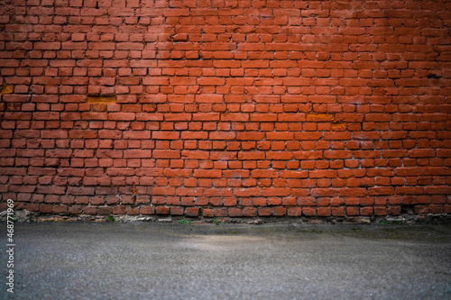 Brick texture  wall and ground. Photo background backdrop. outside