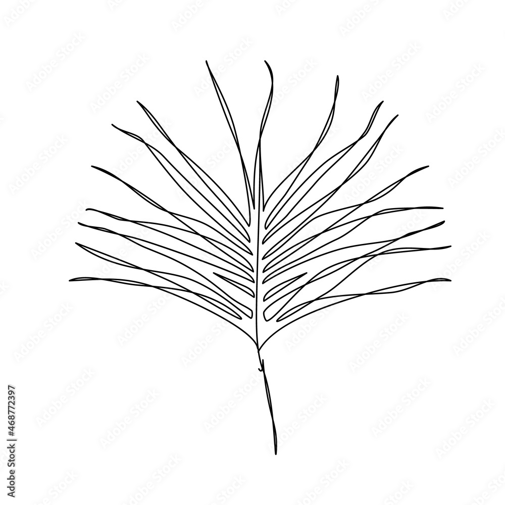 Palm leaf, continuous drawing. Outline tropical symbol, line icon, trendy label, beach print. Palm leaf, continuous drawing. Outline tropical symbol, line icon, trendy label, beach print.