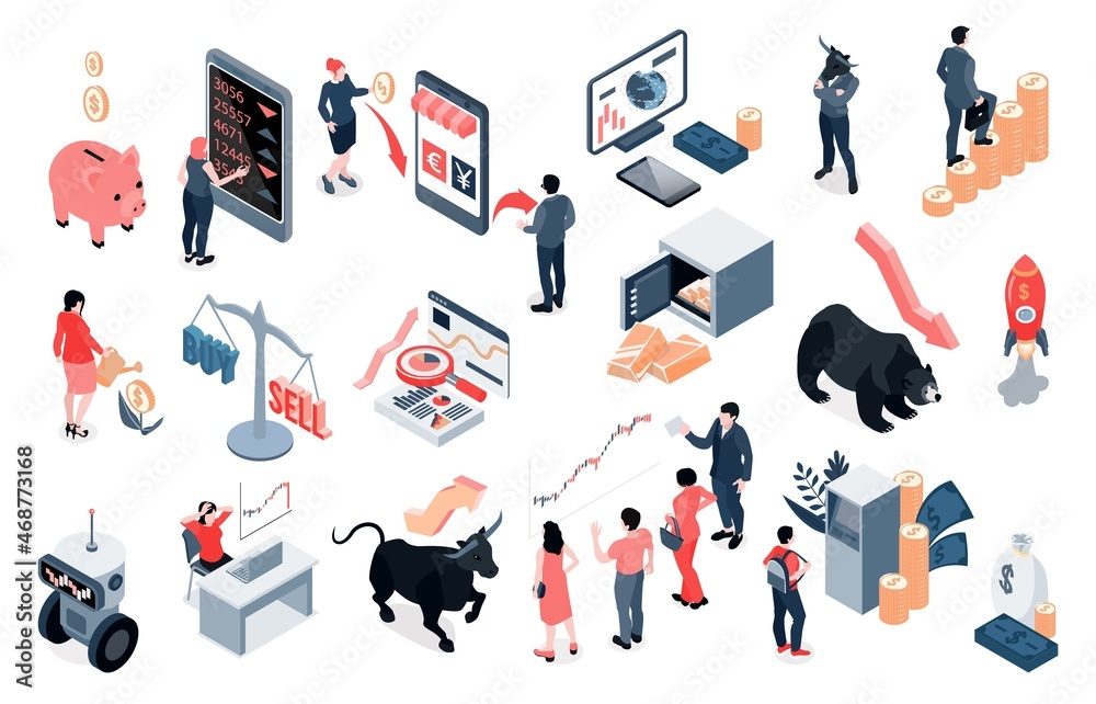 Investment Isometric Set Investment Isometric Set