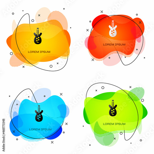 Black Electric bass guitar icon isolated on white background. Abstract banner with liquid shapes. Vector