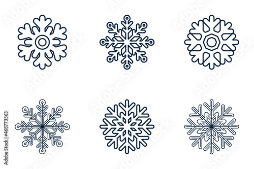 Snowflake Icons Set. Collection of Christmas and Winter Traditional elements for logo, print, sticker, emblem, label, badge, greeting and invitation card design
