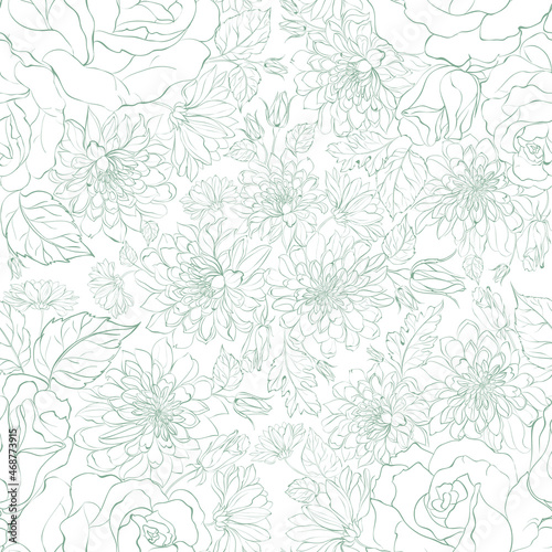 Seamless pattern from flowers of chrysanthemums on a white background. © Kotkoa