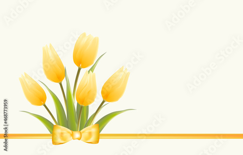 Wedding card with white tulips on a light background. Invitation card with 3d vector flowers.