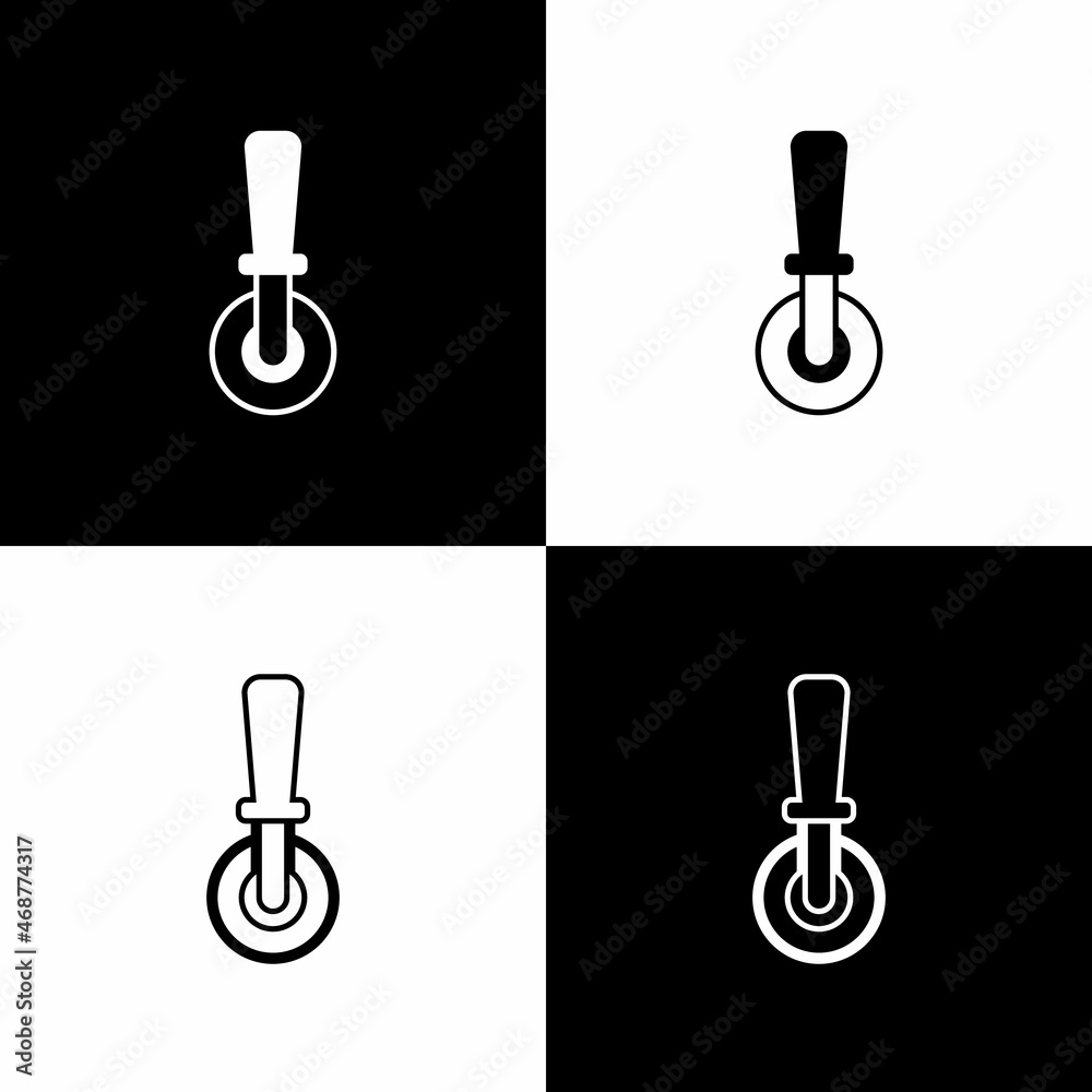 Set Pizza knife icon isolated on black and white background. Pizza cutter sign. Steel kitchenware equipment. Vector Set Pizza knife icon isolated on black and white background. Pizza cutter sign. Steel kitchenware equipment. Vector