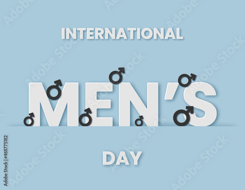 International Mens Day vector illustration in paper cut style. For a poster or banner and greeting card. Vector illustration with icons and blue background