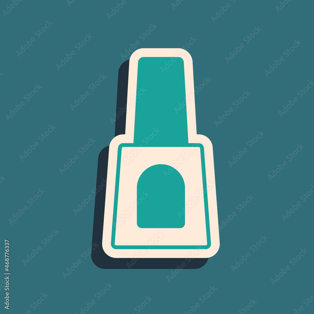 Green Bottle of nail polish icon isolated on green background. Long shadow style. Vector Green Bottle of nail polish icon isolated on green background. Long shadow style. Vector