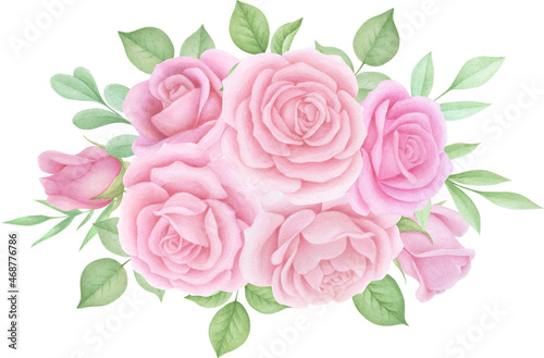 Watercolor Pink Roses bouquet, Wedding Roses, Floral arrangements, 