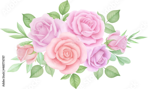 Watercolor Pink Roses bouquet, Wedding Roses, Floral arrangements, 
