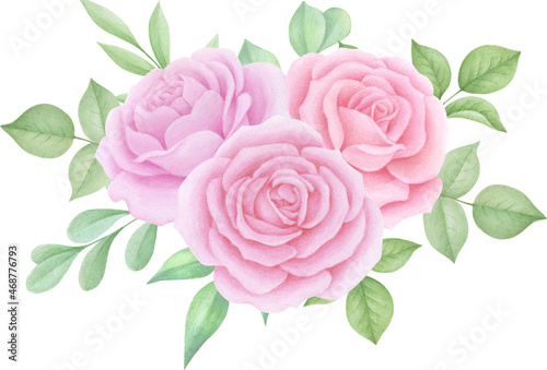 Watercolor Pink Roses bouquet, Wedding Roses, Floral arrangements, 
