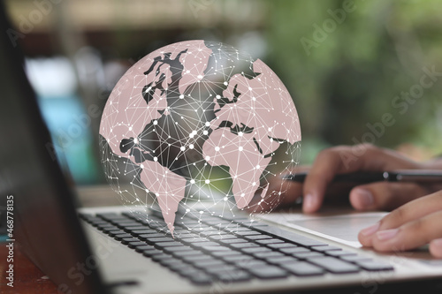 Global network concept. Global network connection 5G on hand man. Global network connection 5G concept.